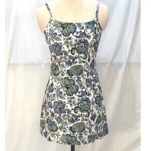 Aqua Blu Vintage Y2K Cotton Mini Dress Sundress Blue Green Paisley Floral
